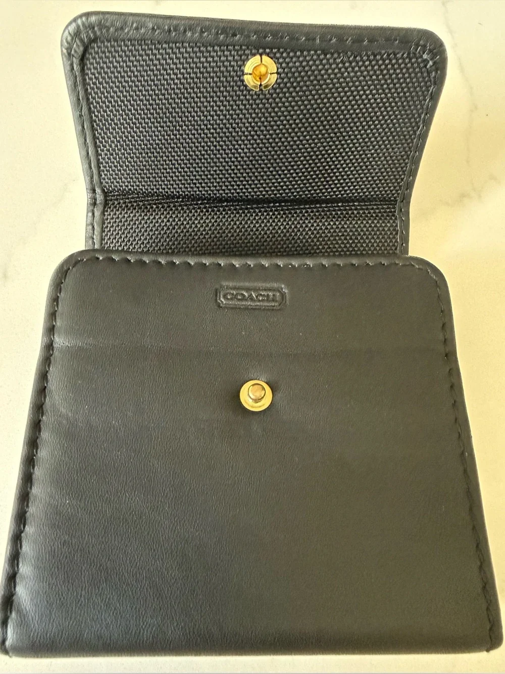 Vintage Coach Black Leather Compact Accessories Case with Gold Snap